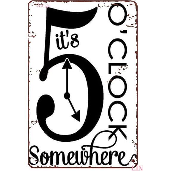 Funny Sign for Work Metal Road Sign It's 5 O'clock Somewhere Beach Tin Sign Chic Art Wall Metal Decorations Funny Iron Plaque Signs Gift for Living Room Office 8x6 inch