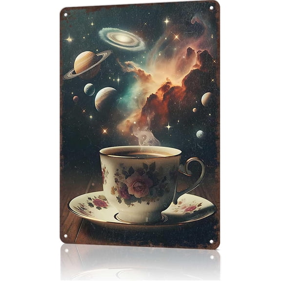 Funny Signs Cosmic Coffee Cup Tin Sign Vintage Metal Signs For Restaurant Kitchen Bar Cafe Wall Decor 8x12inch