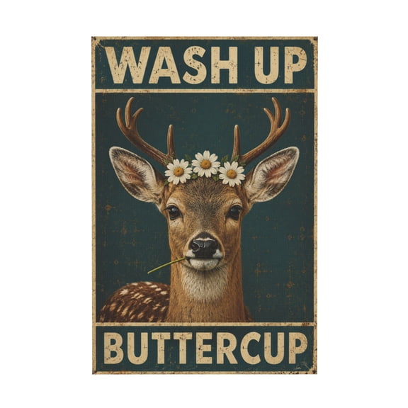 Funny Sika Deer Canvas Wall Art For Bathroom And Living Room Retro Wall Decor 12*18in