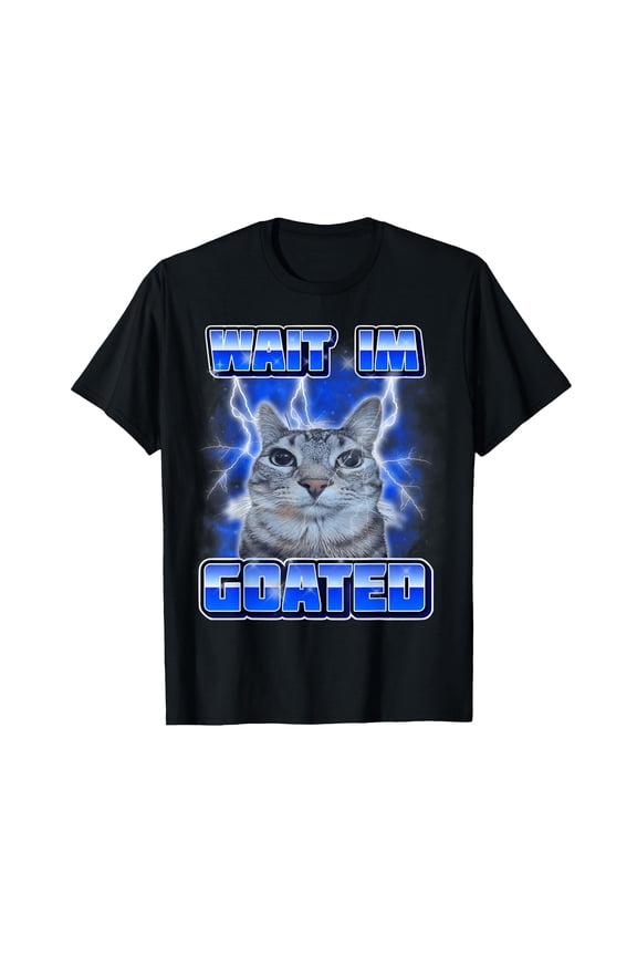 Funny Silly Cat Meme T-Shirt for Men and Women - Dramatic Cat Face Design with Electric Blue Lightning Background