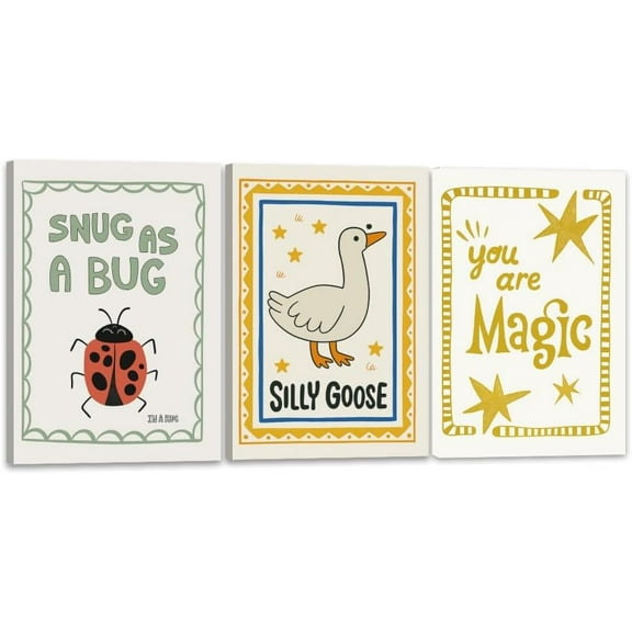 Funny Silly Goose Wall Art 3Pcs Goose bear daisy Poster Girls Room Illustration Cute Duck Animal Painting Wall Decor Farmhouse Cottagecore Canvas Print For Bedroom Dorm Nursery