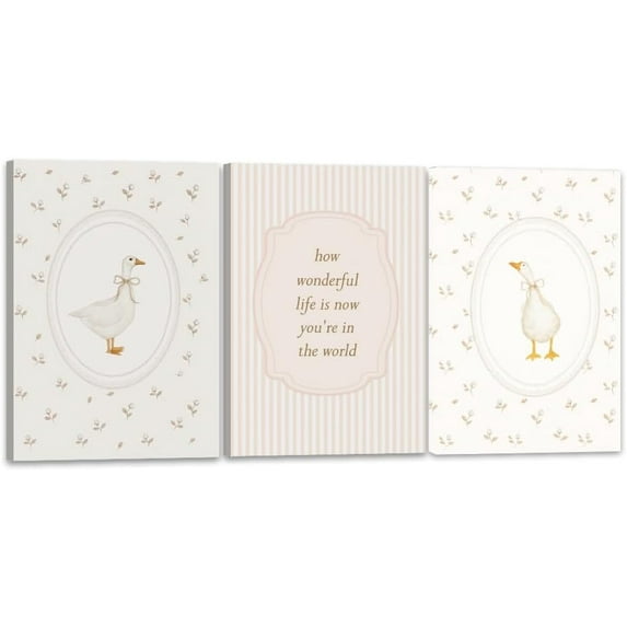 Funny Silly Goose Wall Art Beige Nursery Decor Farm Poster Aesthetic Cute Duck Animal Painting Wall Decor Farmhouse Cottage Core Canvas Print For Bedroom Bathroom Nursery Unframed