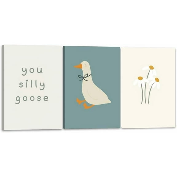 Funny Silly Goose Wall Art Beige Nursery Decor Farm Poster Aesthetic Cute Duck Animal Painting Wall Decor Farmhouse Cottage Core Canvas Print For Bedroom Bathroom Nursery Unframed