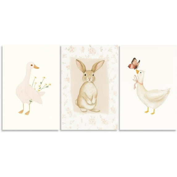 Funny Silly Goose Wall Art Beige Nursery Decor Farm Poster Aesthetic Cute Duck Animal Painting Wall Decor Farmhouse Cottage Core Canvas Print For Bedroom Bathroom Nursery Unframed