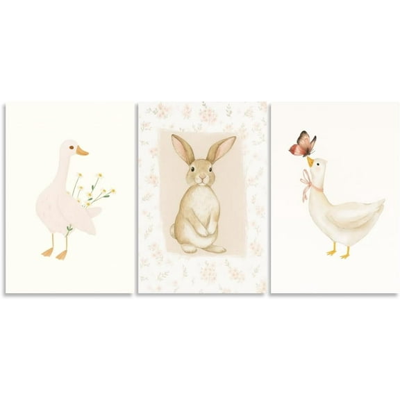 Funny Silly Goose Wall Art Beige Nursery Decor Farm Poster Aesthetic Cute Duck Animal Painting Wall Decor Farmhouse Cottage Core Canvas Print For Bedroom Bathroom Nursery Unframed