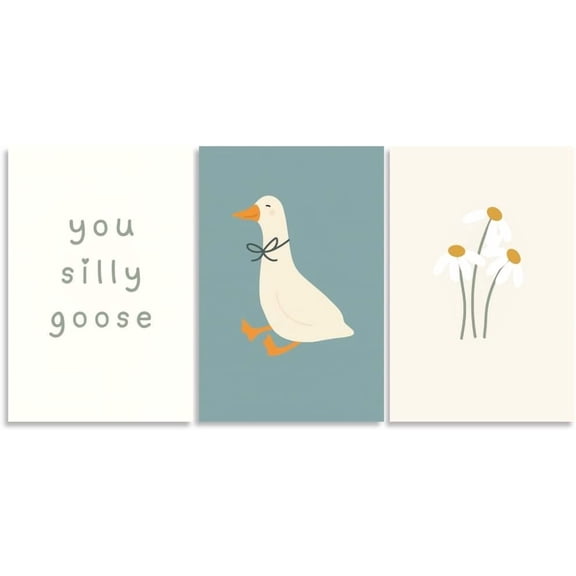 Funny Silly Goose Wall Hieng Geese Family Hand-Painted Beige Goslings Poster Cute Duck Animal Painting Wall Decor Farmhouse Cottage Core Canvas Print For Girl Bedroom Nurserych