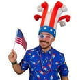 thumbnail image 1 of Funny Silly Mens & Womens Patriotic Uncle Sam USA American Flag Wide Brim Top Hat for Independence Day, 4th of July Dad Hat or Crazy Hat Day, Rollers, 1 of 5