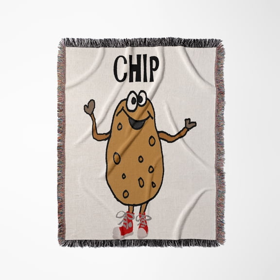 Funny Silly Potato Named Chip Pun Cartoon , Woven Blanket