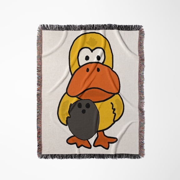 Funny Silly Yellow Duck Bowling Cartoon, Woven Blanket