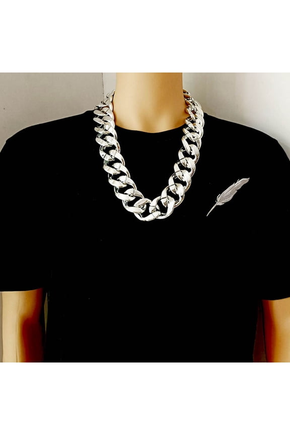 Funny Silver Necklace for Men Women 80s 90s Rapper Punk Hop Shooting Prop Jewelry Accessory Chain, 70 cm, Silver M