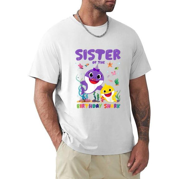Funny Sister Of The Birthday Shark Family Matching Party Themed T-shirt, for men & women, up to size 5XL.