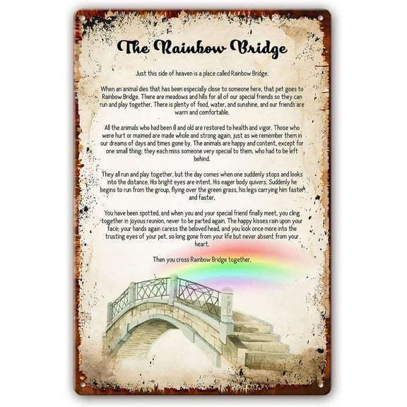 Metal Tin Sign Rainbow Bridge Poem Wall Art Inspirational Quotes Posters for Bathroom Artwork Prints Painting Decor Kitchen Decorations Wall Set Rectangle Picture Gifts (12x16inch(30x40cm))