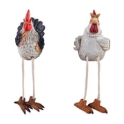Funny Sitting Chicken Figurines   Farmhouse Rooster & Hen Statues with Dangling Legs   Rustic Tabletop Home Decor, Kitchen, Garden Ornaments Set of 2
