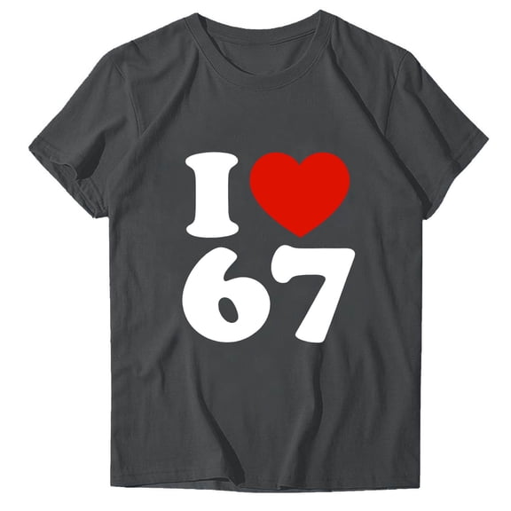 Funny Six Seven 6 7 Graphic Tees Short Sleeve Valentine's Day Heart T-Shirt Tops