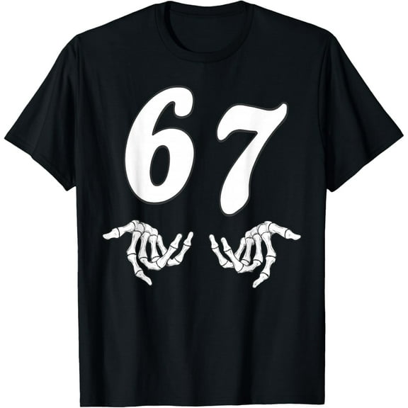 Funny Six Seven 6 7 Meme 67 Skeleton Hand Halloween Costume T-Shirt
