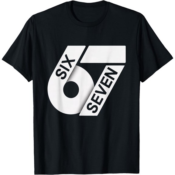 Funny Six Seven 6 7 Meme Design Black Graphic T-Shirt with Stylized White Logo