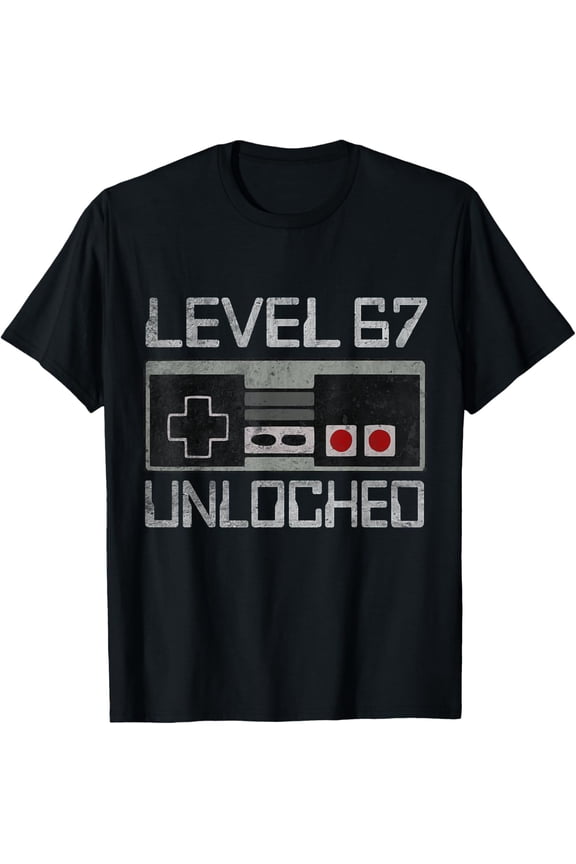 Funny Six Seven 6 7 Meme Gen Alpha Gamer Level 67 Unlocked T-Shirt
