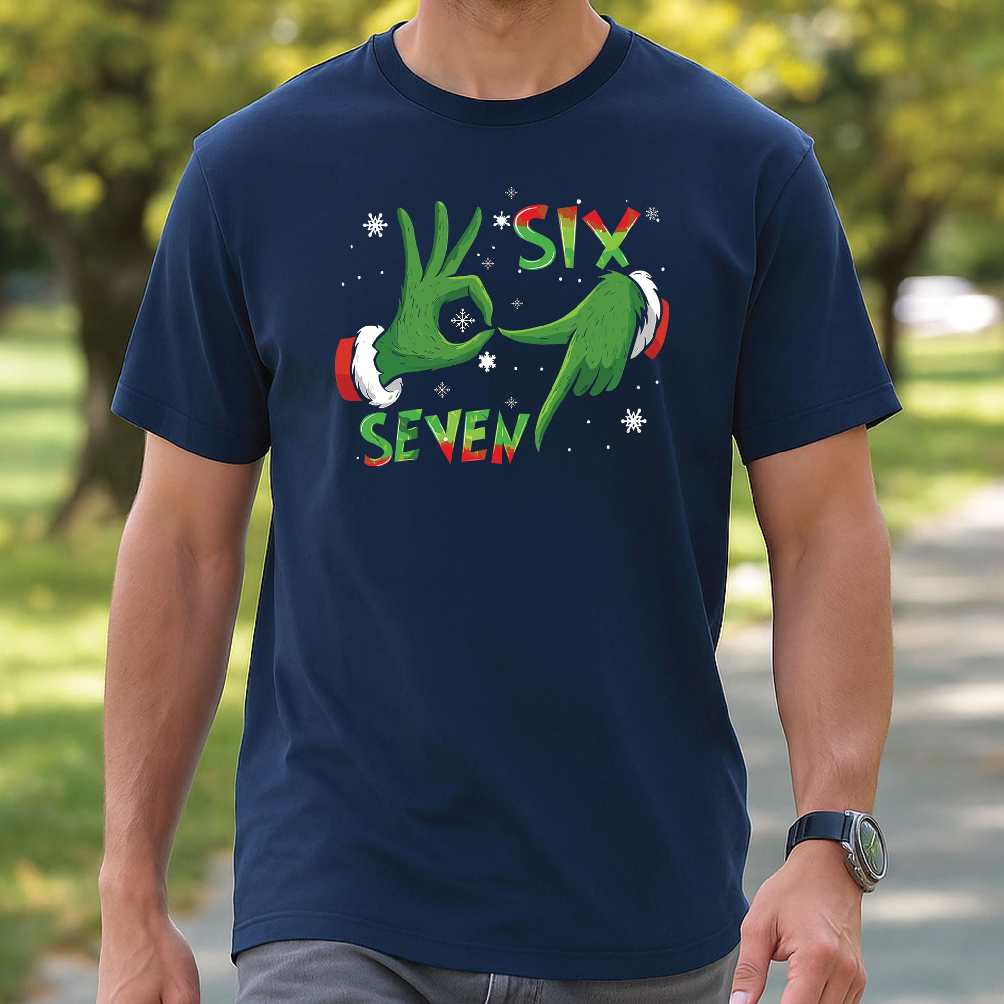 Funny Six Seven 67 Meme 6 7 Christmas Elf Hand T-Shirt