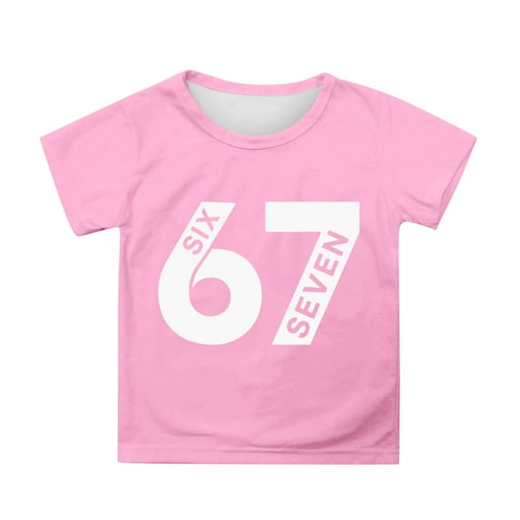 Funny Six Seven 67 Shirt Kids Boys Girls Short Sleeve Tops Casual Daily Wear Fashion T Shirts Pink & 3-4 Years