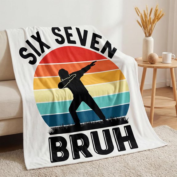 Funny Six Seven Bruh Meme Throw Blanket Vintage Sunset Dabbing Silhouette Plush Fleece Blanket for Couch Bed Sofa