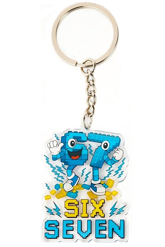 Funny Six Seven Keychain – Viral 6-7 Meme Acrylic Keychain for Teens, Funny Gag Gift for Friends