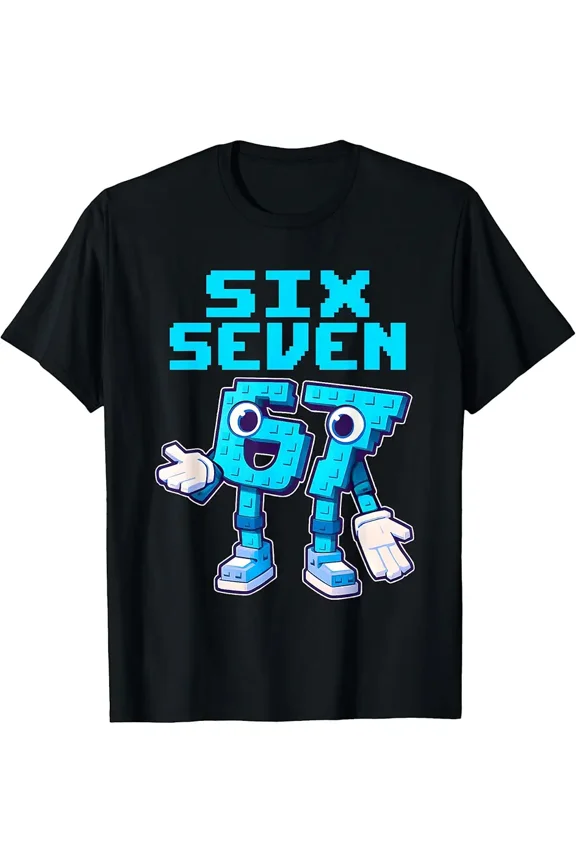 Funny Six Seven Pixel Character Graphic for Gamer Short Sleeve T-Shirt