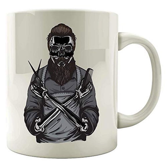 Funny Skeleton Beard 11 oz Coffee Mug - Whiskers Mustache Humor White Ceramic Gift