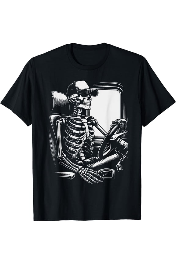 Funny Skeleton Big Rig Driver T-Shirt for Trucking Enthusiasts