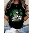 thumbnail image 1 of Funny Skeleton Coffee Clover St. Patrick's Women Short Sleeve Graphic T-Shirt, 1 of 6