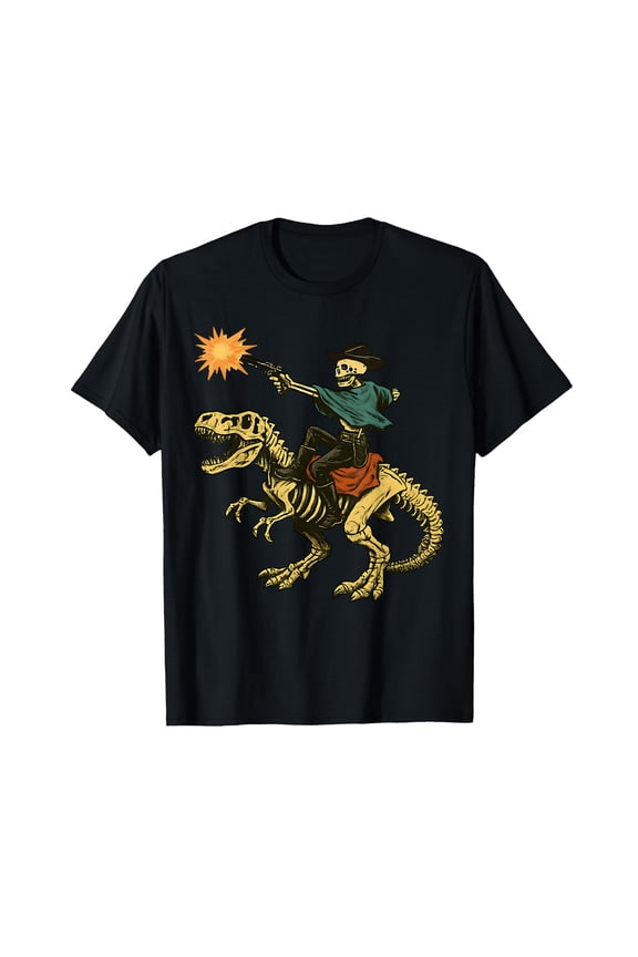 Funny Skeleton Cowboy Riding T-Rex T-Shirt for Unique Western Style