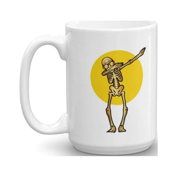 Funny Skeleton Dab Ceramic Halloween Gothic Art Coffee & Tea Gift Mug, Party Giveaways, Novelty Gifts, Items And Accessories For Goth Men & Punk Women (15oz)