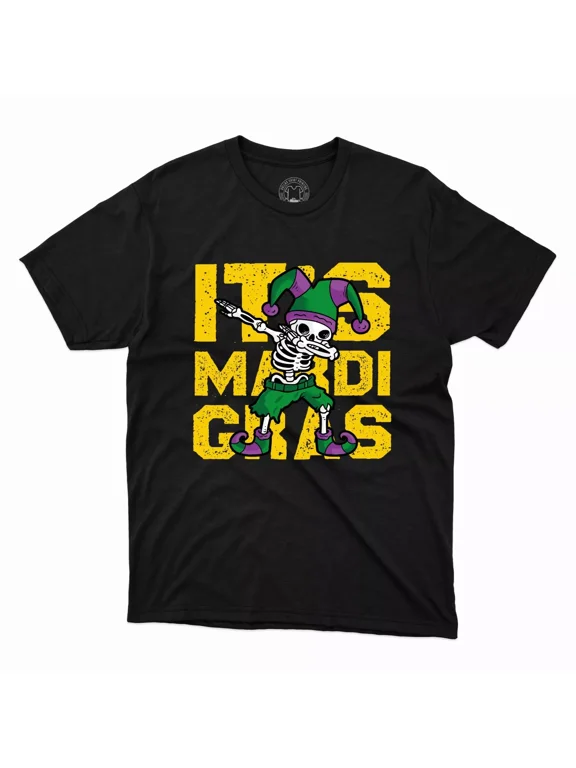 Funny Skeleton Dabbing Mardi Gras T-Shirt Dance Celebrate Parties Gift Tee