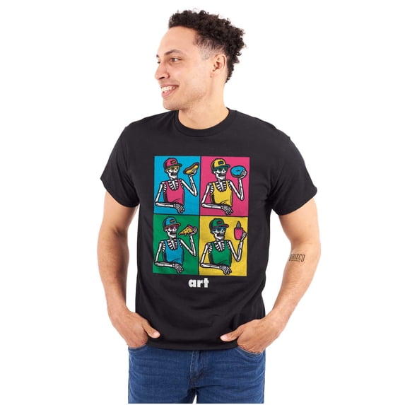 Funny Skeleton Food Lover Pop Art Men's Graphic T Shirt Tees Brisco Brands L