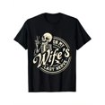 thumbnail image 1 of Funny Skeleton Graphic Men's T-Shirt - 'On My Wife's Last Nerve' Casual Cotton Tee, Black With White Print, Short Sleeve, Round Neck, Machine Washable, 1 of 7