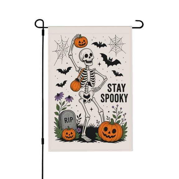 Funny Skeleton Halloween Garden Flag For Outdoor Yard Home Decorations 12x18 in