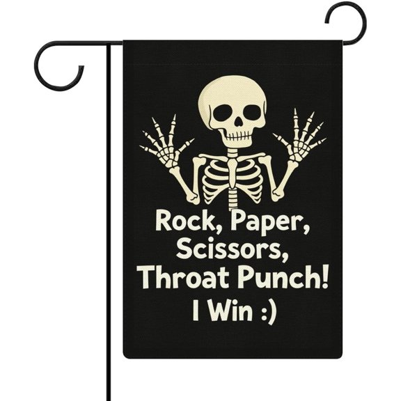 Funny Skeleton Hands Graphic Rock Paper Scissors Throat Punch Garden Flag 12x18 Inch Double Sided for Outside Small Burlap Welcome Yard Decorations