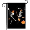 thumbnail image 1 of Funny Skeleton with Hat Broom Autumn Pumpkin Leaves Bat Spider Web Happy Halloween Garden Yard Flag 12"x 18" Double Sided Polyester Welcome House Flag for Patio Lawn Outdoor Home Decor, 1 of 6