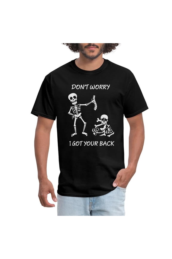 Funny Skeleton Pun T-Shirt Don't Worry I Got Your Back Graphic Tee Sarcastic Humor Men's Apparel Retro Vintage Style Black Cotton Top