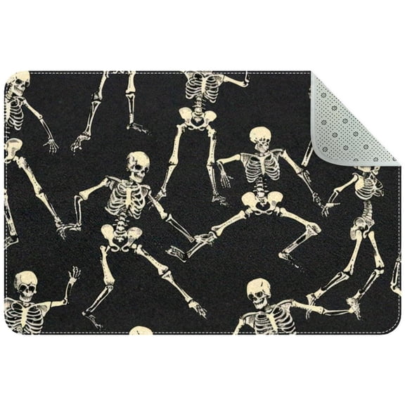 Funny Skeletons Doing Dancing Pose Black Background Entryway Rug, 2x3 Area Rug Indoor Door Mat Non-slip Washable Floor Carpet Rug for Bedroom Office Dining Room Bathroom