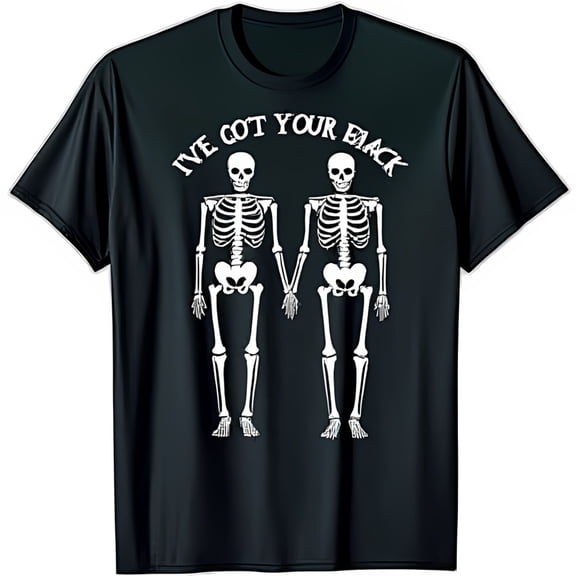 Funny Skeletons Holding Hands Black T-Shirt I VE GOT YOUR BACK Graphic Tee