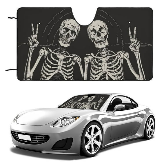 Funny Skeletons Windshield Sun Shade for Car Auto SUV Truck Foldable Front Window Sunshade Sun Visor Protector Block UV Rays Reflect Heat, 55" x 30"