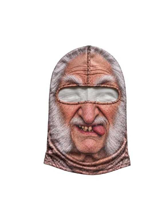 Funny Thermal Fleece Ski Mask Winter Pink 3D Print, Hilarious Old Man Printed Neck Gaiter Men Women, Crazy Old Man Balaclava for Snow Sports Gag Gift Box