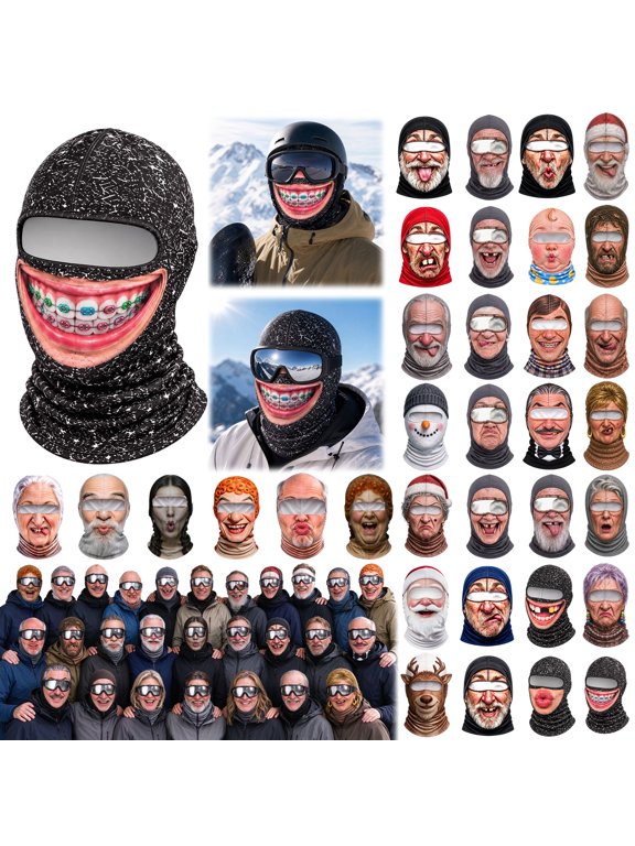 Funny Ski Mask, Realistic Face Balaclava, Funny and Unexpected Look, 3D Face Design with Neck Coverage for Skiing and Snowboarding, 1 PC, AC
