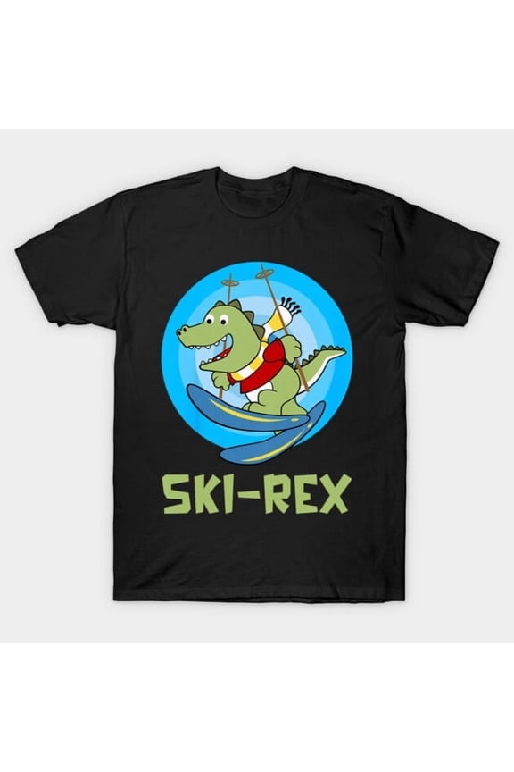 Funny Ski-Rex Cartoon Dinosaur Skiing Gift For Winter Sports Artwork Print, H40551 Unisex T-Shirt, Up to 5XL Available