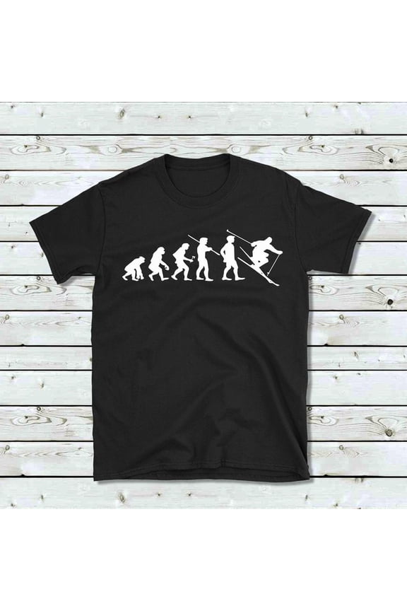 Funny Skiing Gift Winter Snow Sports Skier Evolution Graphic Tee Shirt,for unisex up to size 5XL