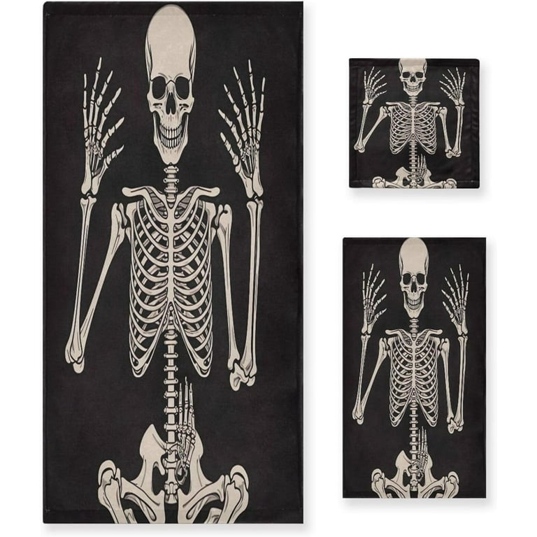 Funny Skull 3 Piece Towel Set Soft Absorbent Quick Dry Bath Towels Sets 1 Bath Towel 1 Hand Towel 1 Washcloth for Bathing Home Hotel Gym Spa Wash