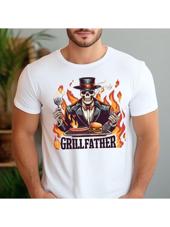 Funny Skull BBQ Dad T-Shirt for Men, Grill King Barbecue Lover Tee, Backyard BBQ Cookout Shirt, Fathers Day Grilling Gift