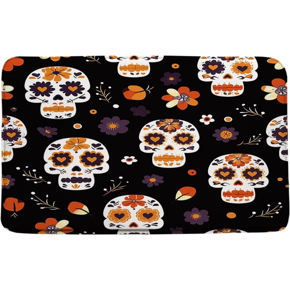 Funny Skull Bath Mat Skeleton Floral Scary Retro Spooky Halloween Horror Boho Gothic Bathroom Kitchen Rugs,19.7x31.5 Inch