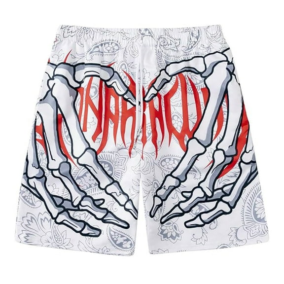Funny Skull Beach Shorts Graphic Full Print Shorts Casual Shorts with Pockets for Men and Women