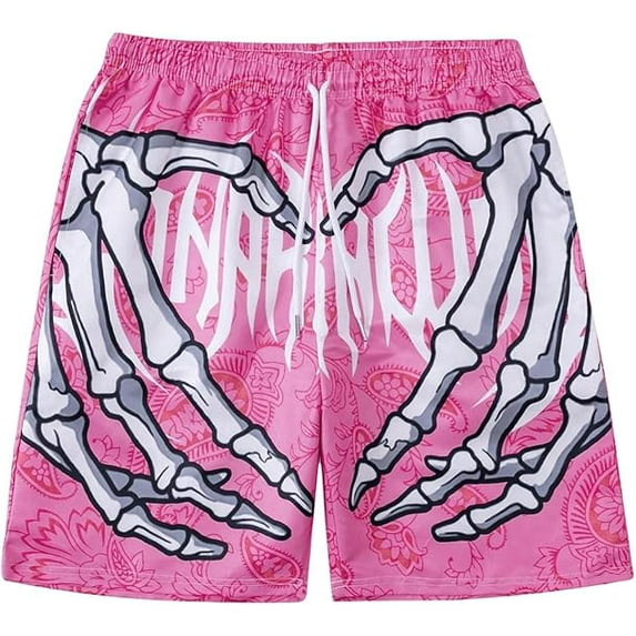 Funny Skull Beach Shorts Graphic Full Print Shorts Casual Shorts with Pockets for Men and Women